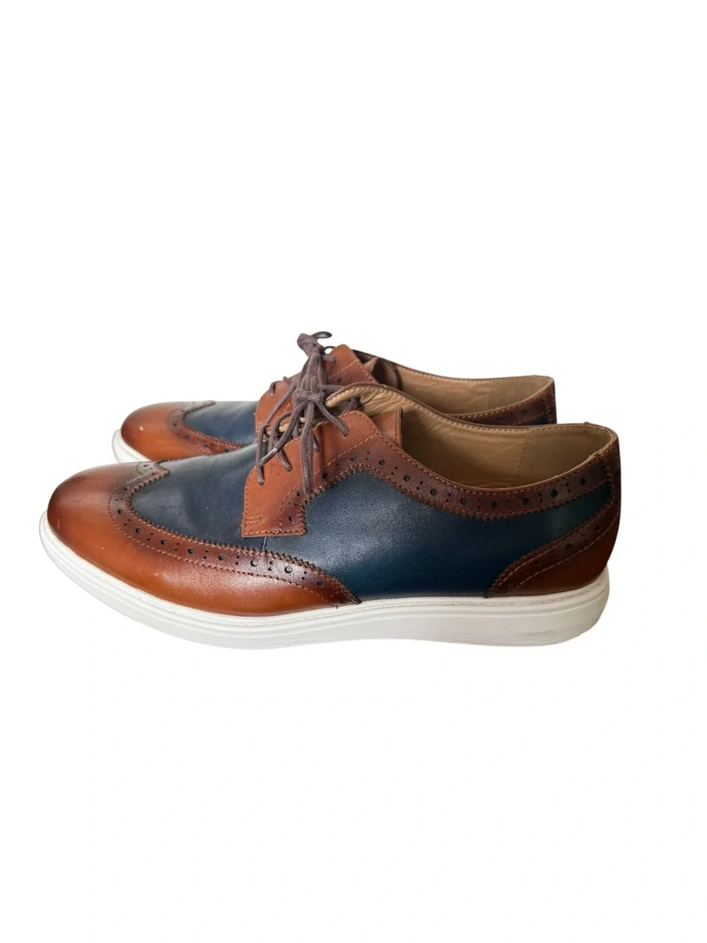 Men’s Brown and Navy Two-Tone Wingtip Oxfords by La Milano Size 12